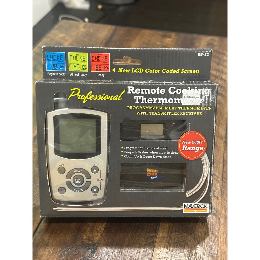Maverick Professional Remote Cooking Thermometer BB-22 Color LCD 200ft Range NEW